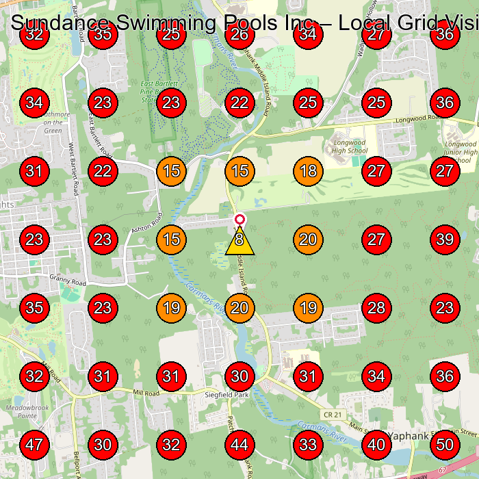 Sundance Swimming Pools Inc GeoGrid visibility map for Swimming Pool Contractor in Middle Island